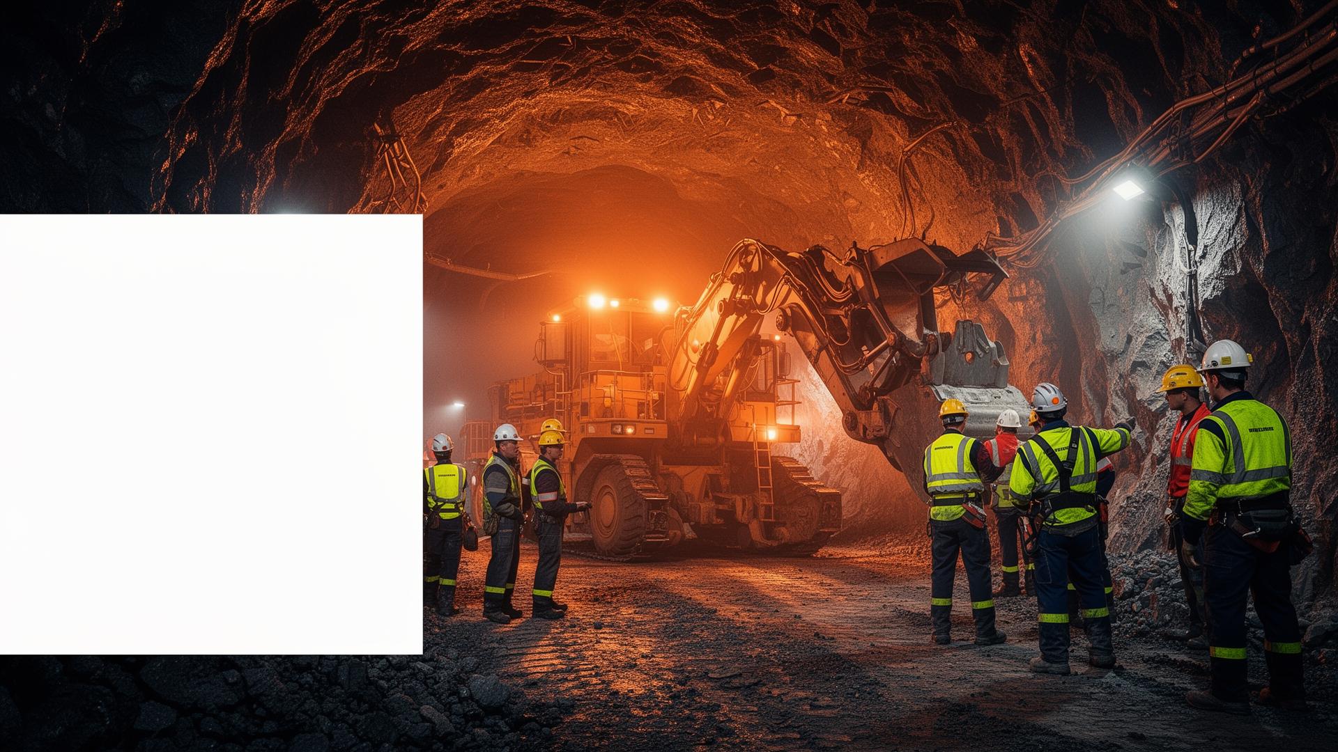 Underground mining operations with workers in PPE